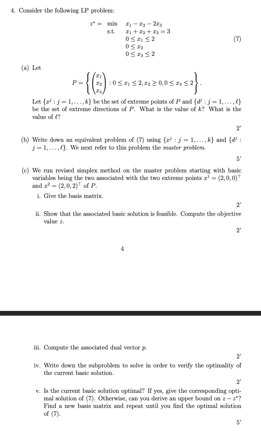 4. Consider the following LP problem: z∗=min s.t. | Chegg.com