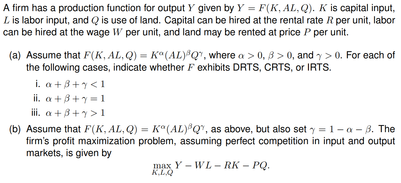 Solved A firm has a production function for output Y given | Chegg.com