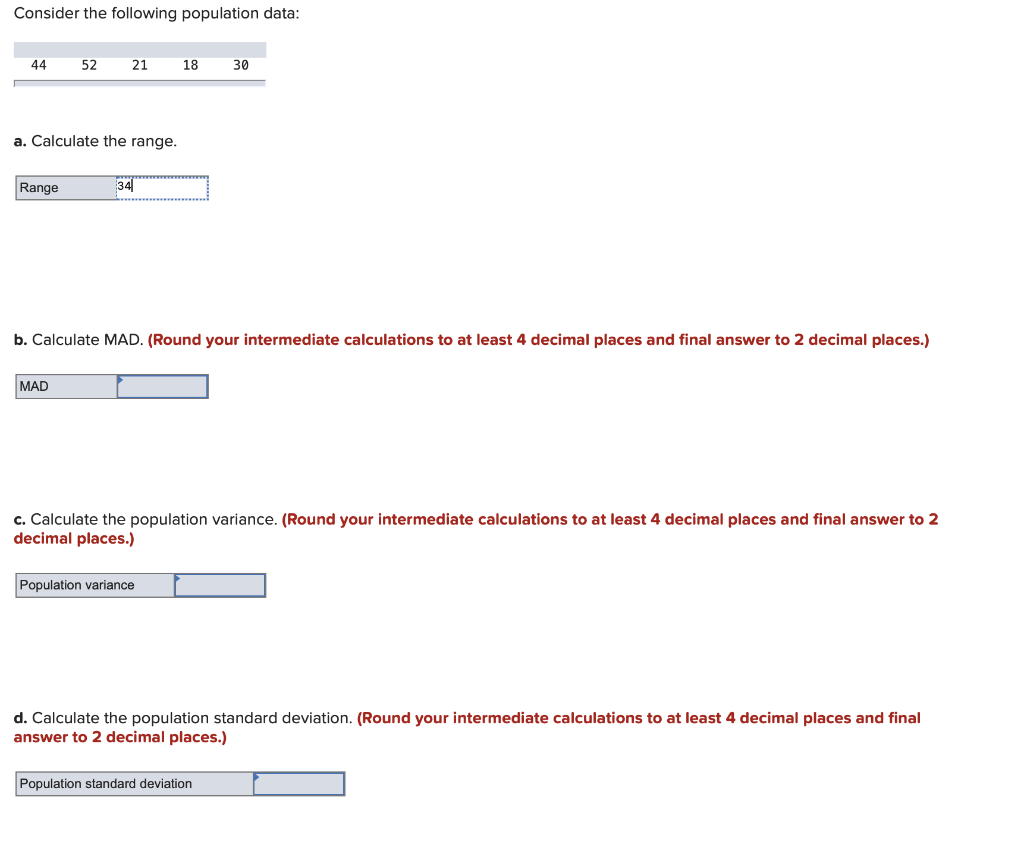 Solved Consider The Following Population Data: 44 52 21 18 | Chegg.com