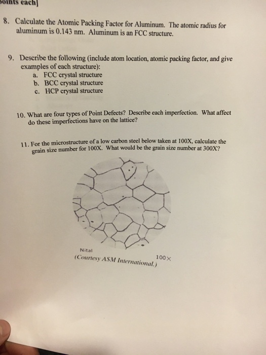 Solved öints each 8. Calculate the Atomic Packing Factor for | Chegg.com