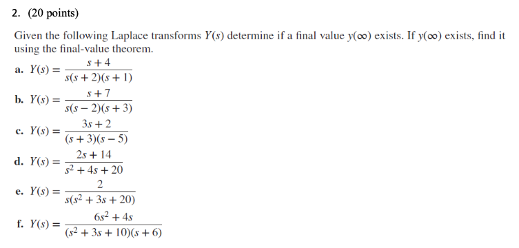 Solved Given the following Laplace transforms Y(s) determine | Chegg.com