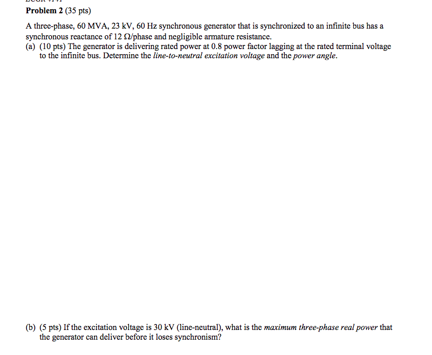 Solved Problem 2 (35 pts) A three-phase, 60 MVA, 23 kV, 60 | Chegg.com