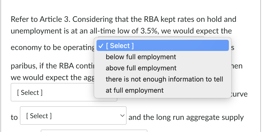 Solved Refer To Article 3. Considering That The RBA Kept | Chegg.com