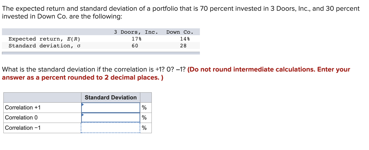 Solved The expected return and standard deviation of a | Chegg.com