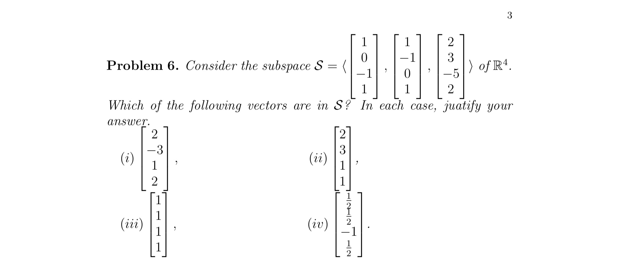 Solved Problem 6. Consider The Subspace | Chegg.com