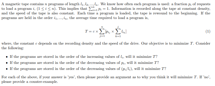 Solved A magnetic tape contains n programs of length 11, | Chegg.com