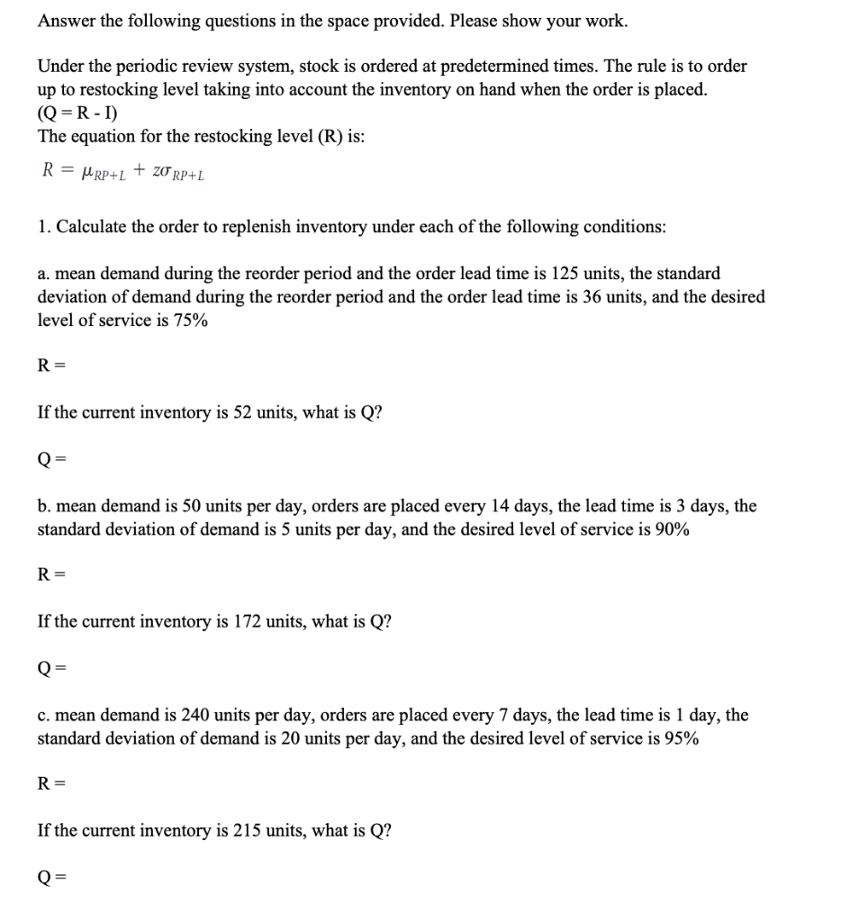 Solved Answer the following questions in the space provided. | Chegg.com