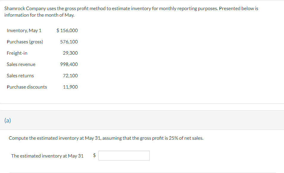 Solved B ) Compute The Estimated Inventory At May 31 , | Chegg.com