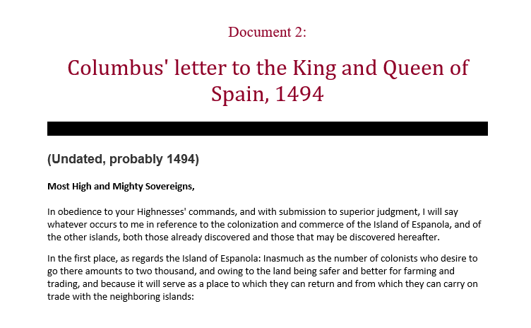 christopher columbus letter to the king and queen of spain