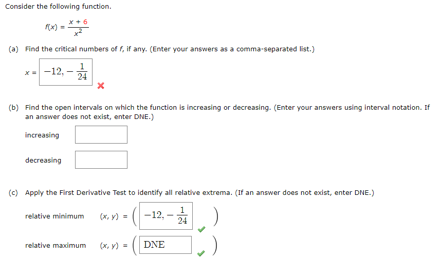 Solved Consider the following function. f(x) X + 6 x2 (a) | Chegg.com