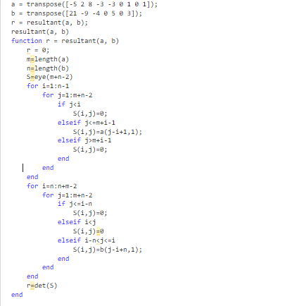 Solved b= transpose ([21−9−46563]); r= resultant (a,b); | Chegg.com