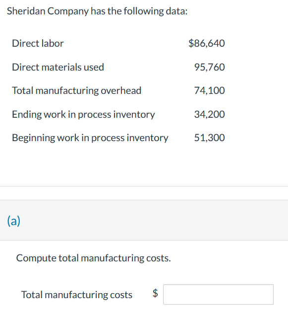 Solved Sheridan Company has the following data (a) Compute