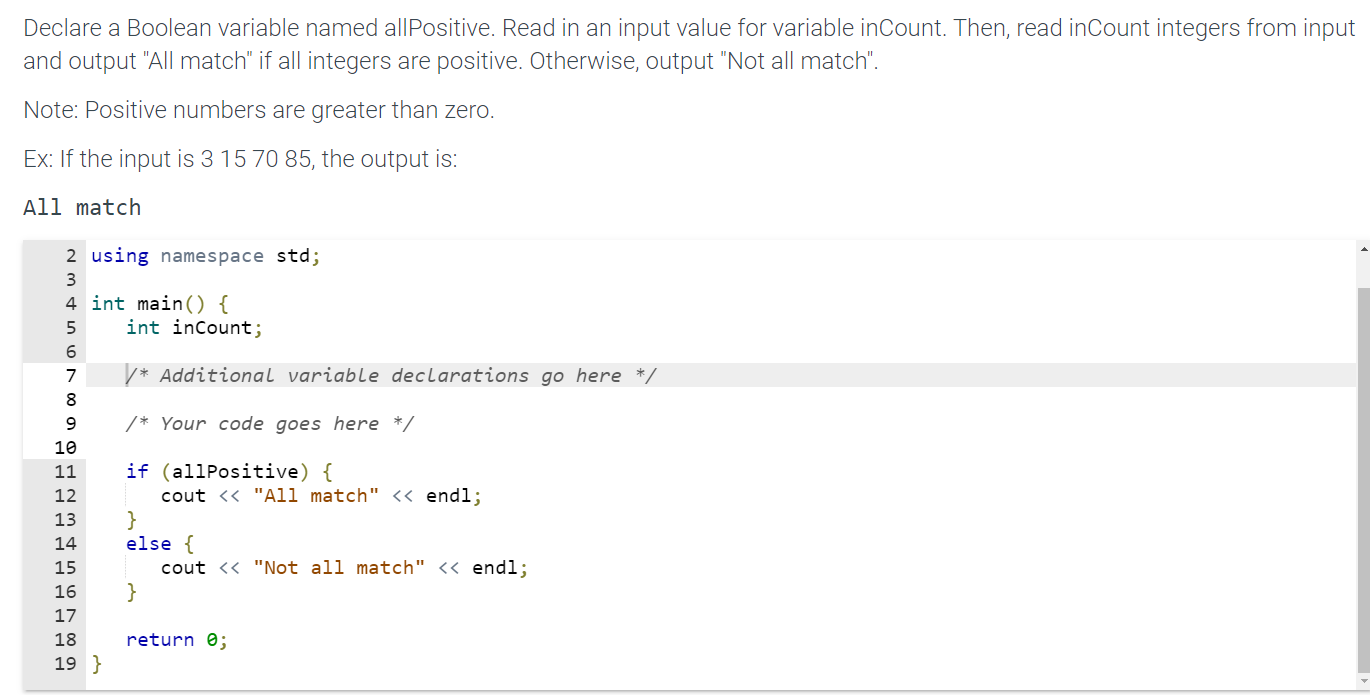 Solved Declare a Boolean variable named allPositive. Read in | Chegg.com