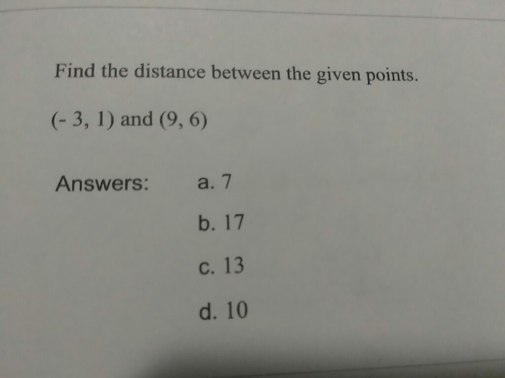 Solved Find The Distance Between The Given Points. (-3, 1) | Chegg.com