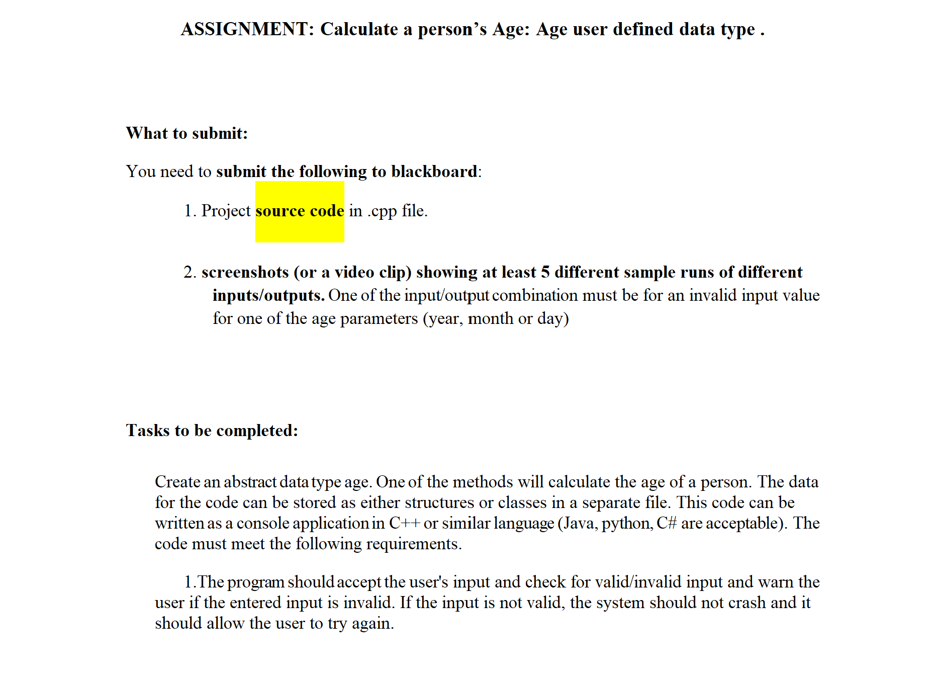 Solved ASSIGNMENT: Calculate a person's Age: Age user | Chegg.com