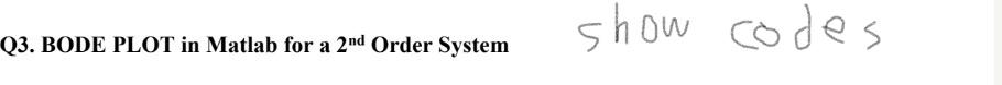 Solved show codes Q3. BODE PLOT in Matlab for a 2nd Order | Chegg.com