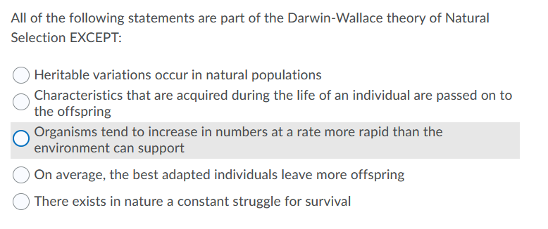 Which Of The Following Statements About Natural Selection Is True Solved All of the following statements are part of the | Chegg.com