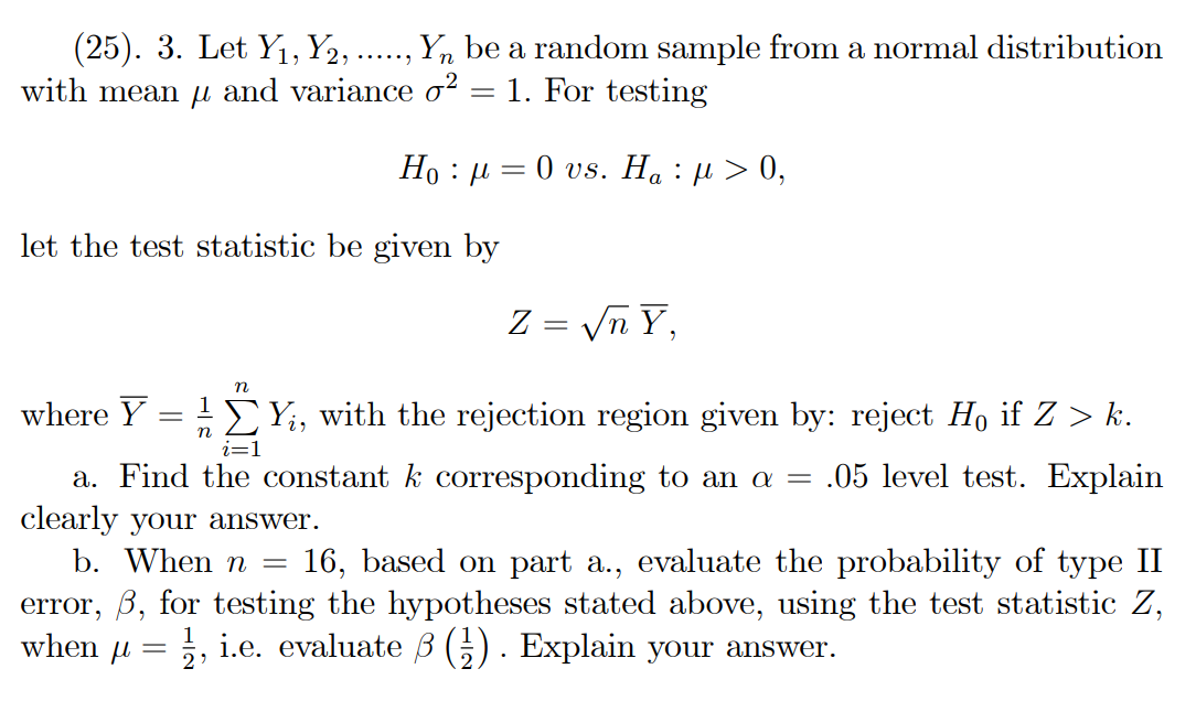 Solved 25 3 Let Y1 Y2 Yn Be A Random Sample Fr Chegg Com