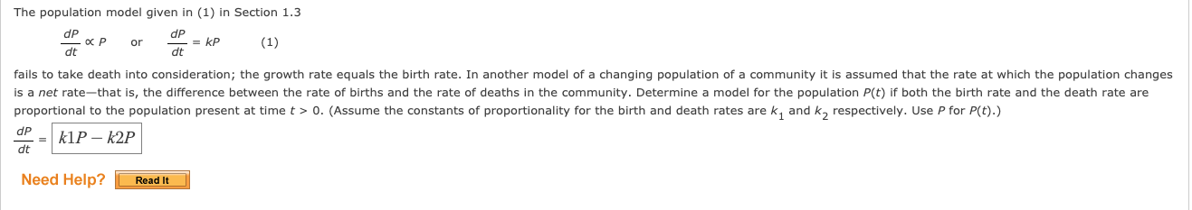 Solved The population model given in (1) in Section 1.3 dP | Chegg.com
