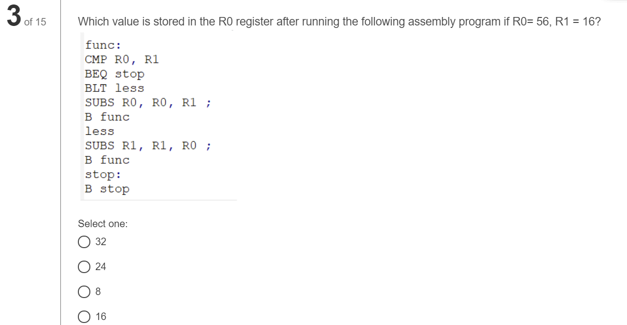 Solved 3 or 15 Which value is stored in the RO register | Chegg.com