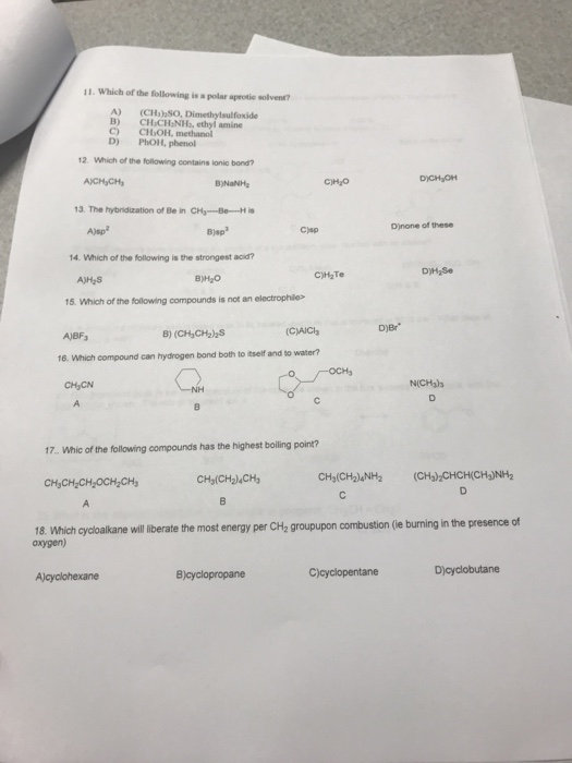 Solved I1 Which Of The Following Is A Polar Aprotic Solvene 3162