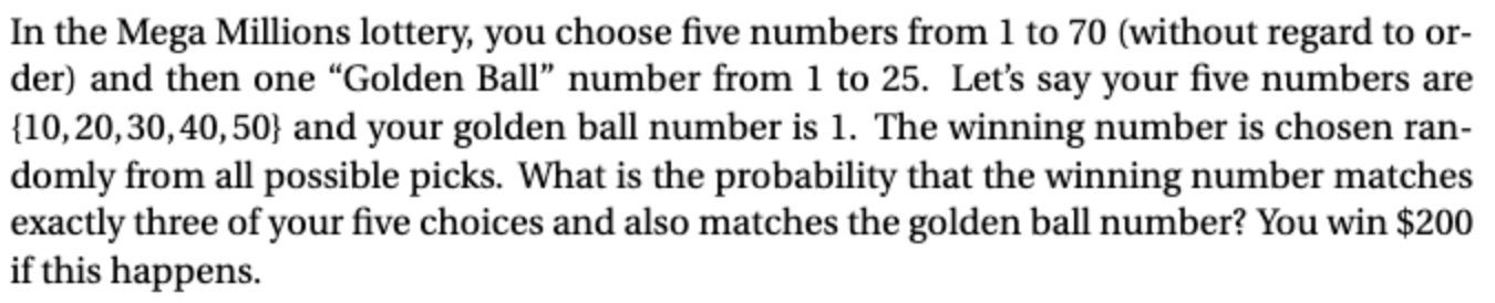 Solved In the Mega Millions lottery, you choose five numbers | Chegg.com