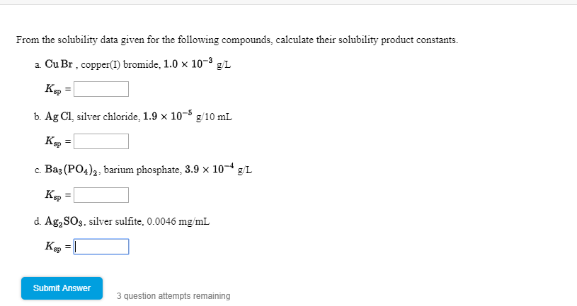 Solved From The Solubility Data Given For The Following | Chegg.com