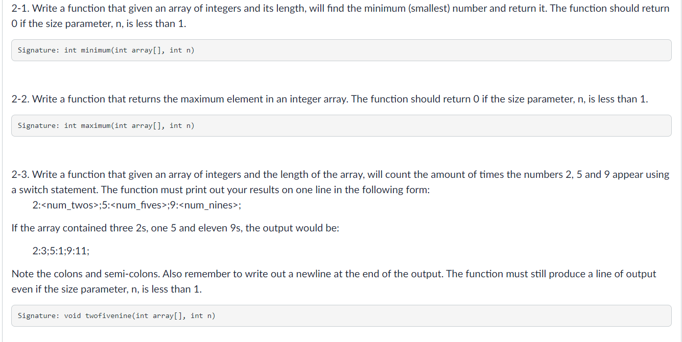 Solved 2-1. Write a function that given an array of integers | Chegg.com