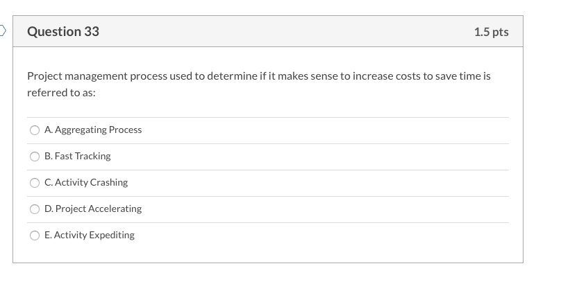 Solved Question 33 1.5 pts Project management process used | Chegg.com