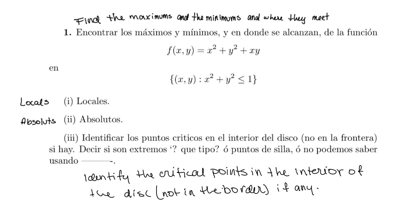 Find the maximums and the minimums and where they meet 1. Encontrar los máximos y mínimos, y en donde se alcanzan, de la func