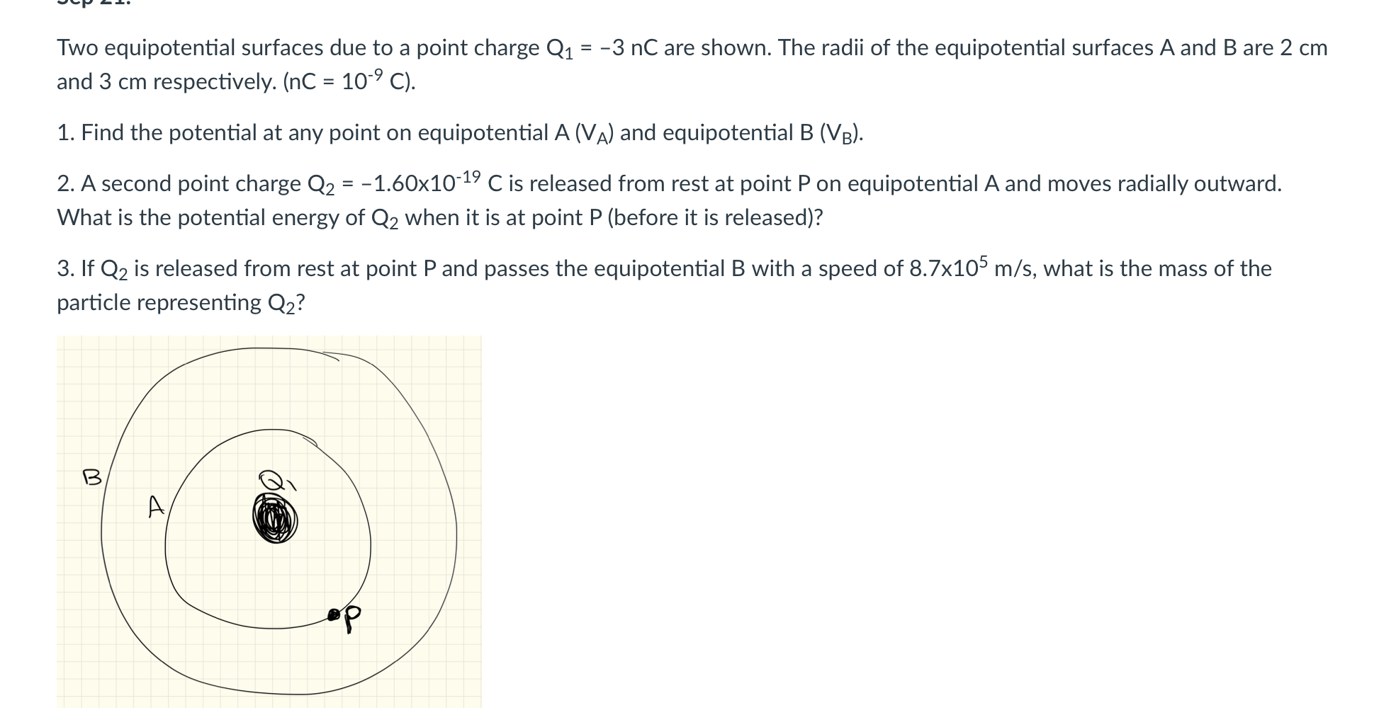 Solved Two Equipotential Surfaces Due To A Point Charge Q Chegg Com