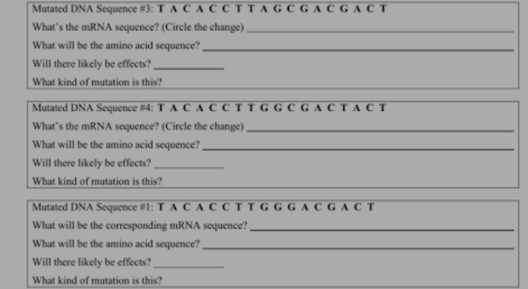 ACGACT Mutated DNA Sequence #3: T ACACOTTAGC What's | Chegg.com