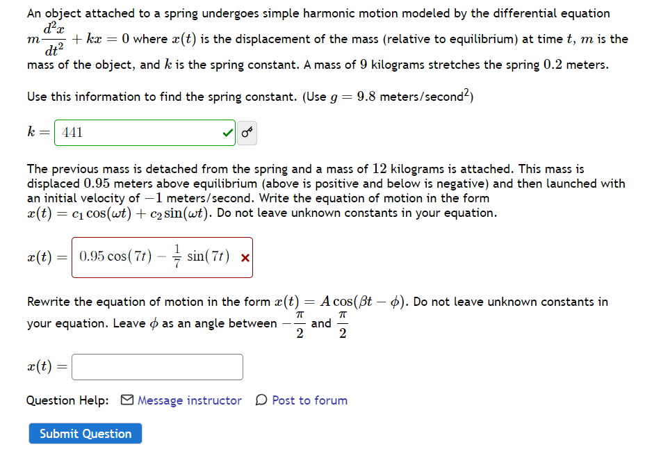 Solved An object attached to a spring undergoes simple | Chegg.com