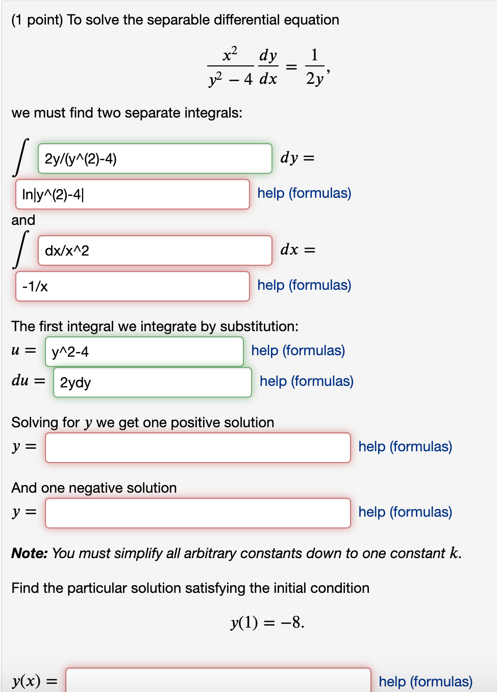 Solved (1 point) To solve the separable differential | Chegg.com