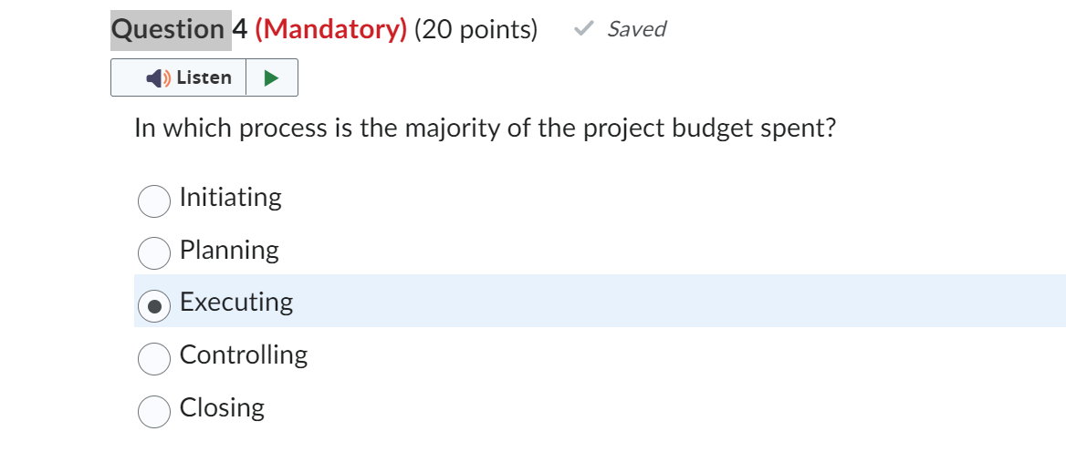 Solved In Which Process Is The Majority Of The Project Chegg Com