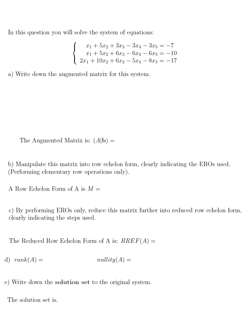 Solved In this question you will solve the system of | Chegg.com
