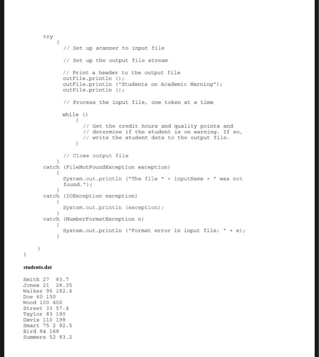 Solved Write a program that will read in a file of student | Chegg.com