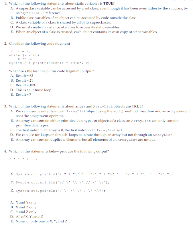 Solved 1. Which of the following statements about static | Chegg.com