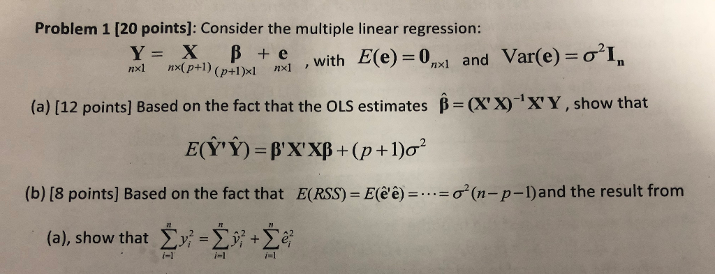 Solved Problem 1 Points Consider The Multiple Linea Chegg Com