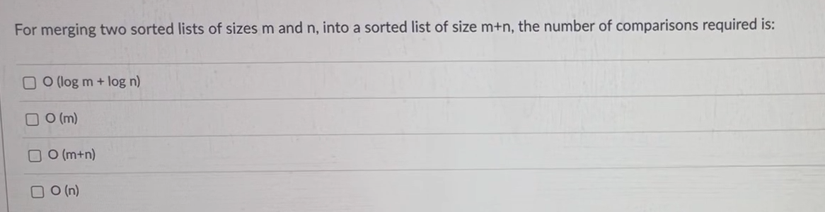 Solved For merging two sorted lists of sizes m and n, into a | Chegg.com