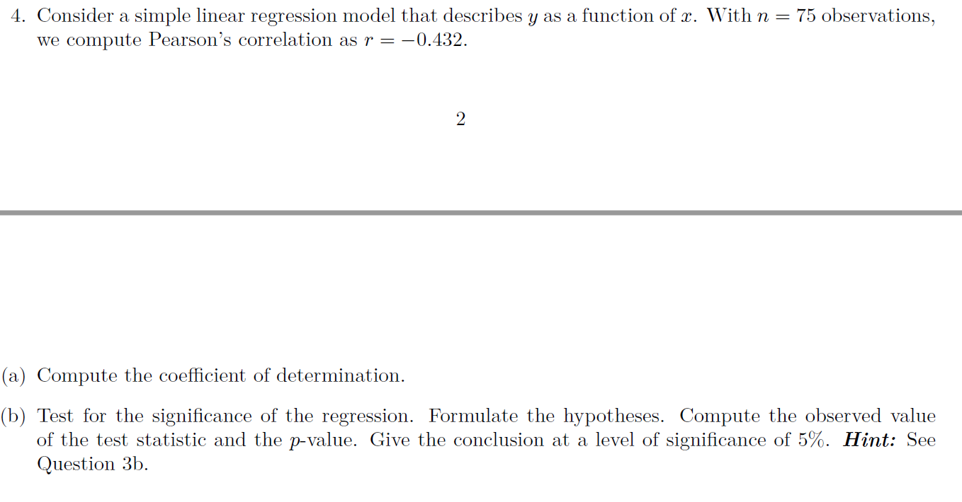 Solved 4. Consider A Simple Linear Regression Model That | Chegg.com