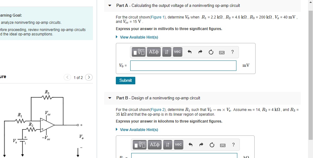 Solved Part A - Calculating The Output Voltage Of A | Chegg.com