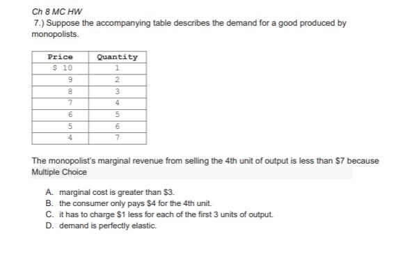 Solved Ch 8 MC HW 7.) Suppose the accompanying table | Chegg.com