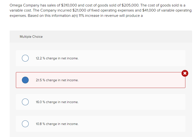 Solved Omega Company has sales of 310,000 and cost of goods