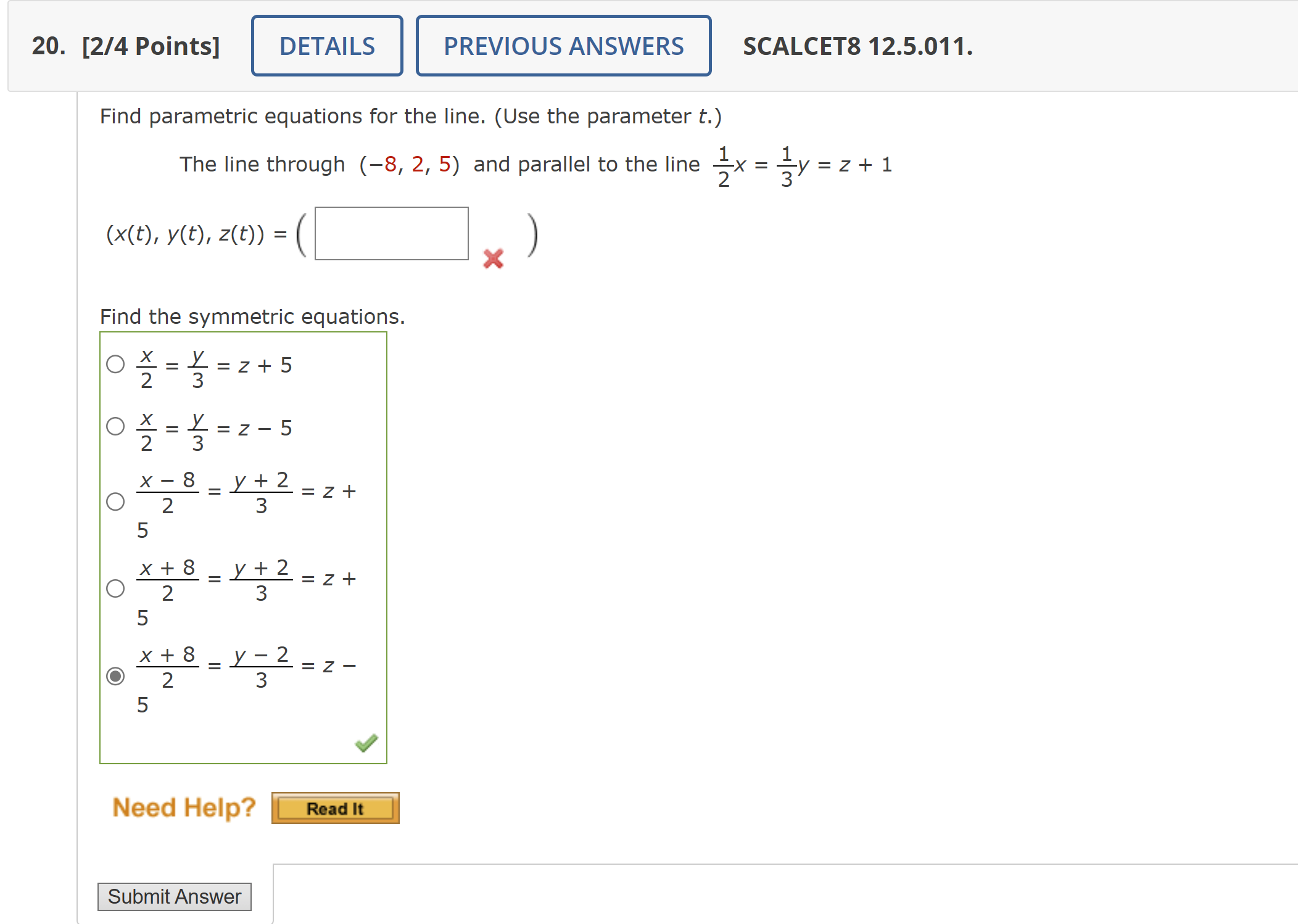 Solved Find parametric equations for the line. (Use the | Chegg.com