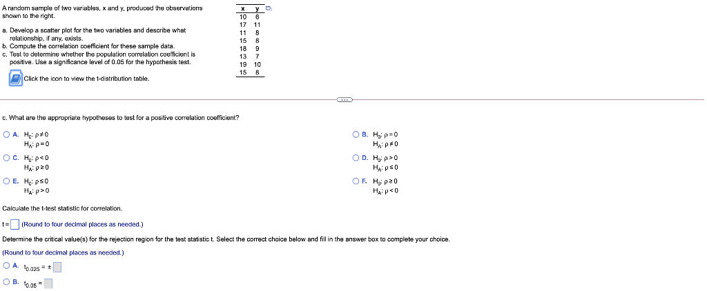 Solved 2 0.8 A random sample of two variables, x and y, | Chegg.com