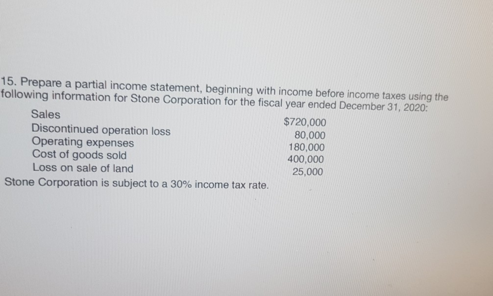 Solved 15 Prepare A Partial Income Statement Beginning 0045