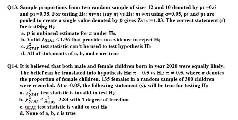Solved 213. Sample proportions from two random sample of | Chegg.com