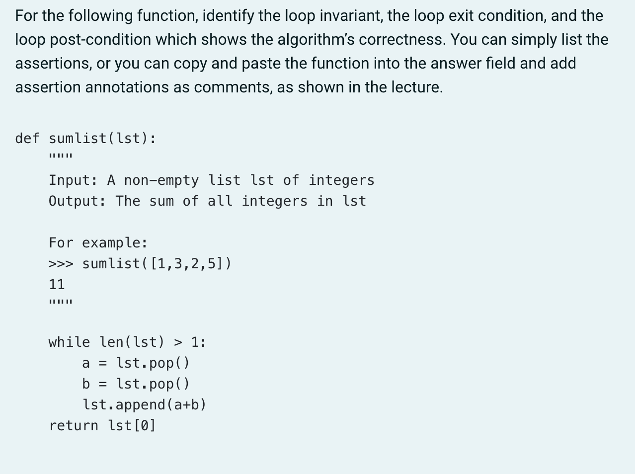 Solved For the following function, identify the loop | Chegg.com