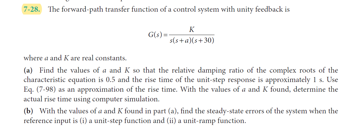 Solved 7-28. The Forward-path Transfer Function Of A Control | Chegg.com